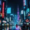 A cyberpunk futuristic japanese city at night