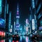 A cyberpunk futuristic japanese city at night
