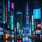 A cyberpunk futuristic japanese city at night