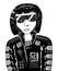 Cyberpunk girl in dark vr glasses. Cybergoth illustration. Black and white punk woman. Retrowave and vaporwave style. Vector