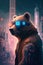 Cyberpunk Grizzly Bear in Urban Neon Shades - Generative AI