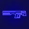 Cyberpunk gun outline icon. Futuristic weapon. Science fiction, game, confrontation between humans and robots.