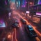Cyberpunk heist, High-tech criminals executing a daring heist in a futuristic cityscape amidst neon lights and bustling crowds1