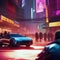 Cyberpunk heist, High-tech criminals executing a daring heist in a futuristic cityscape amidst neon lights and bustling crowds3