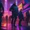Cyberpunk heist, High-tech criminals executing a daring heist in a futuristic cityscape amidst neon lights and bustling crowds4