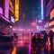 Cyberpunk heist, High-tech criminals executing a daring heist in a futuristic cityscape amidst neon lights and bustling crowds5