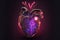 Cyberpunk high-tech neon glowing heart natural shape.