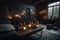 Cyberpunk living room with candles light. Generate Ai