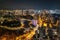 Cyberpunk mood of the aerial night cityscape, Kowloon, Hong Kong