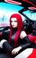Cyberpunk pretty red hair woman driving a futuristic car
