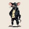 Cyberpunk Realism: A Streetwise Cartoon Rat In Jacket, Jeans, And Cap