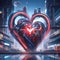 Cyberpunk Retro Futuristic Heart with Neon Lights