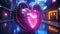 Cyberpunk Retro Futuristic Heart with Neon Lights