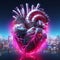 Cyberpunk Retro Futuristic Heart with Neon Lights