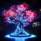 Cyberpunk Retro Futuristic Tree with Neon Lights