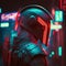 Cyberpunk rider concept, futuristic helmet with neon red glow