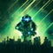Cyberpunk soldier city under siege