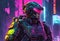 Cyberpunk soldier, neon highlights and neon