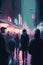 cyberpunk street festival, filled with neon-drenched revelers digital art poster AI generation