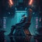 Cyberpunk style fighter sitting on throne. Generative AI