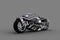 Cyberpunk style futuristic sporty motorcycle. 3D illustration isolated on grey background