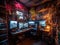 Cyberpunk techfilled hacker hideout