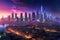 Cyberpunk Technology: Futuristic City Skyline with Neon Lights