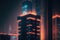Cyberpunk town at night, futuristic skyscraper city, dystopian artwork, 4k wallpaper. Digital illustration. Generative AI