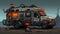 Cyberpunk War Truck Parked Near Big Rock - Unique 2d Game Art