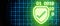 Cybersecurity binary shield check hand pressing banner background 3D Render