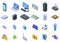 Cybersecurity icons set isometric vector. Camera malware