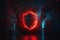 cybersecurity, internet security concept with red neon shield