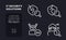 Cybersecurity solutions white linear desktop icons on black