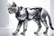 Cyborg Cat Featuring Exposed Mechanical Components Mixed with Feline Anatomy: Standing Against a Stark Background