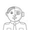 Cyborg. Half human half robot face wearing business worker uniform