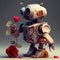 Cyborg robot in love with flower