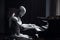 The cyborg robot performs music on the piano. Generated by Ai