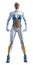 Cyborg in a white, blue and yellow uniform, sci-fi 3d illustration