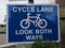 Cycle lane look both ways sign