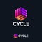 Cycle logo. Three ribbons, intertwined elements, infinity, looping, rotation, solid figure.