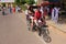 Cycle rickshaw driving in the streets of Jaipur, Rajasthan, India