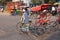 Cycle rickshaw walking in the street of Delhi, India