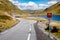 Cycle route sign on scenic mountain road in Southern Norway