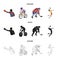 Cycling, boxing, ice hockey, volleyball.Olympic sport set collection icons in cartoon,black,outline style vector symbol