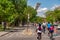 Cycling corridor on Rachel Street in the Rosemont â€“ La Petite-Patrie borough during Corovanirus Covid-19 pandemic