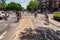 Cycling corridor on Rachel Street in the Rosemont â€“ La Petite-Patrie borough during Corovanirus Covid-19 pandemic