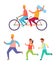 Cycling Couple Jogging Family Vector Illustration