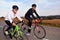 Cycling couple on a road