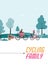 Cycling family card with people traveling by bike flat vector illustration.