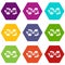 Cycling gloves icon set color hexahedron